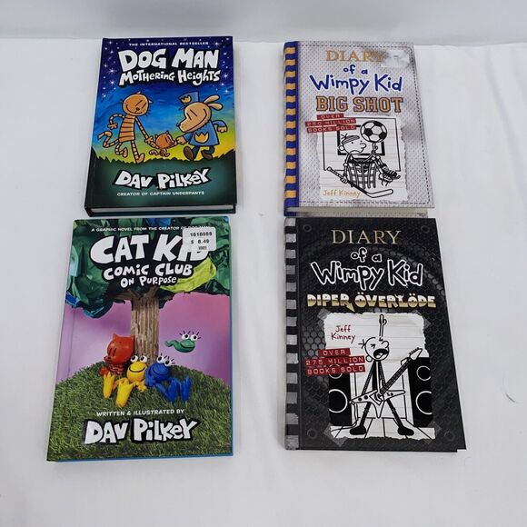 Dog Man Cat Kid Diary Of A Wimpy Kid Book Lot of 4 Grade School Novels - Picture 1 of 6